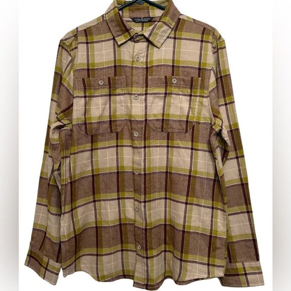 NWT Alpine Men’s Brushed Flannel Long Sleeve Shirt Brown Yellow Plaid - Size L - Picture 3 of 6